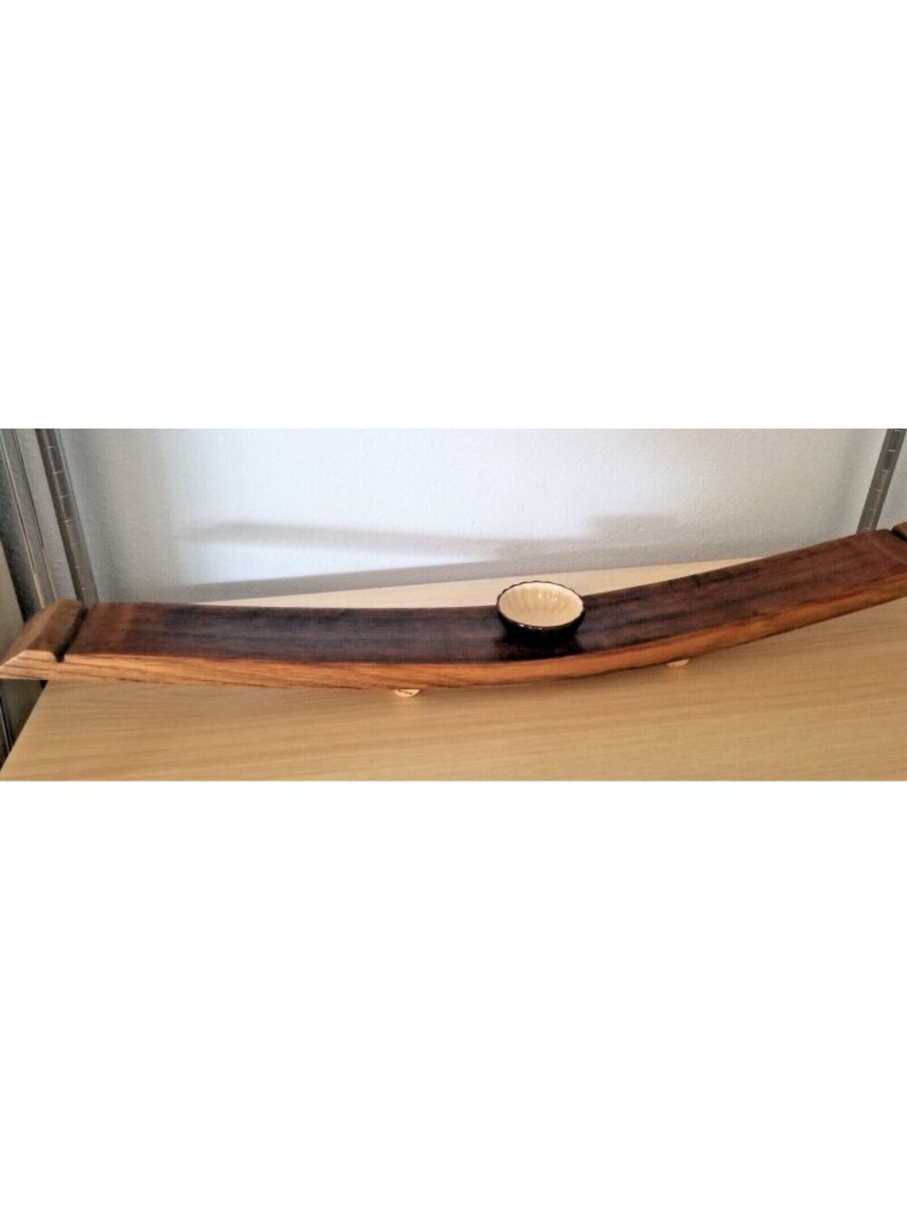 Wine Stave Sushi Tray Brown Dipping Bowl Cork Feet 34" x 3 1/2 " x 2"